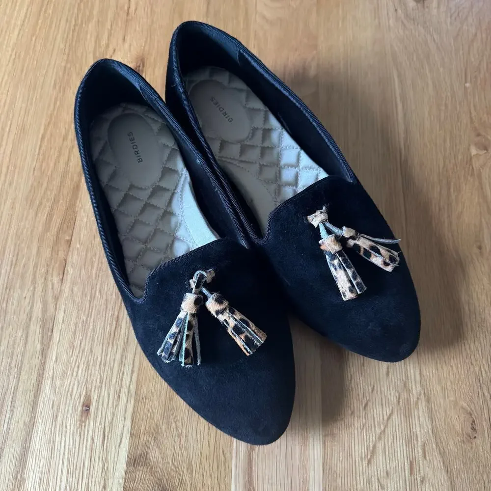 Birdies Blackbird Tassel Loafer Tassels Velvet Black Size 8.5